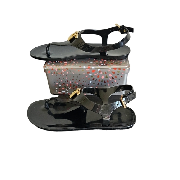 Michael Kors Mira Jelly Thong Sandals Black Gold Lock Accent size 7 - Picture 4 of 6